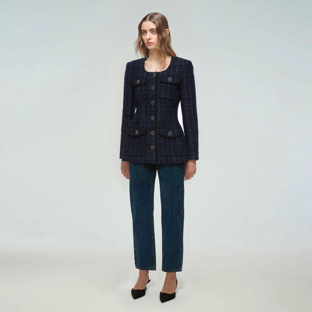 Self-portrait READY TO WEAR Navy Metallic Boucle Jacket