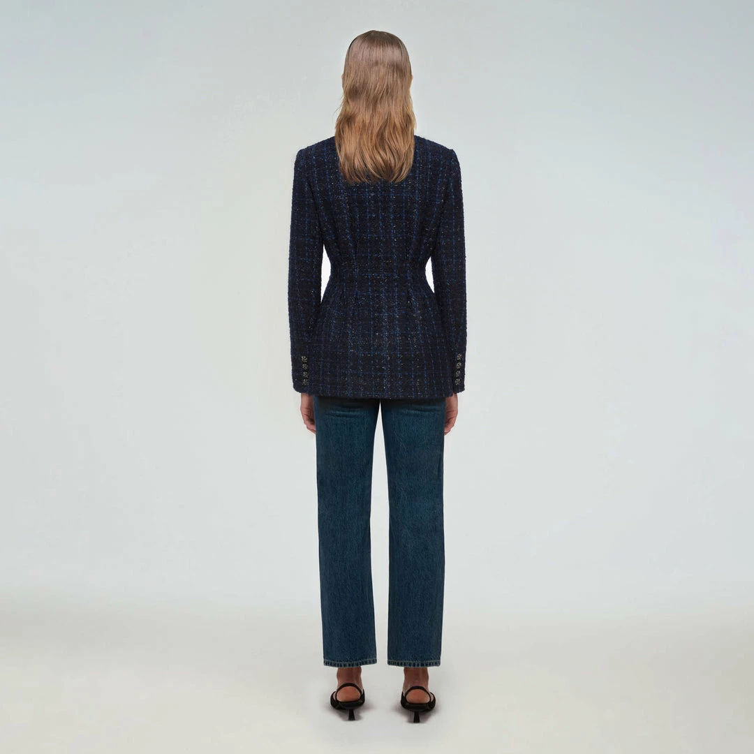Self-portrait READY TO WEAR Navy Metallic Boucle Jacket