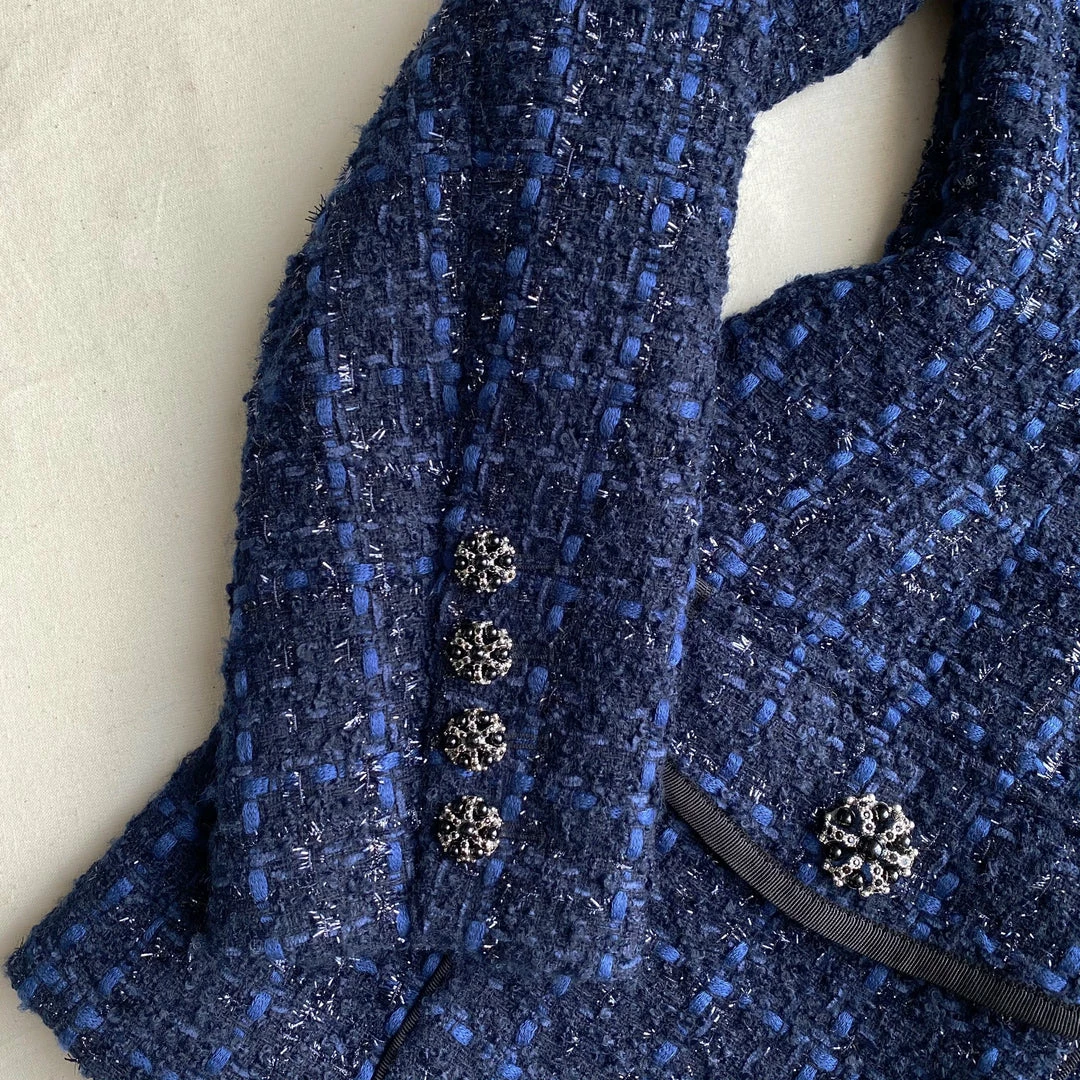 Self-portrait READY TO WEAR Navy Metallic Boucle Jacket