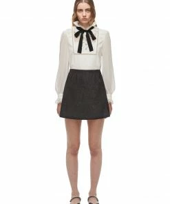 Self-portrait READY TO WEAR Black Metallic Wool Skirt