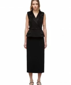 Self-portrait Black Tailored Crepe And Jersey Midi Dress READY TO WEAR