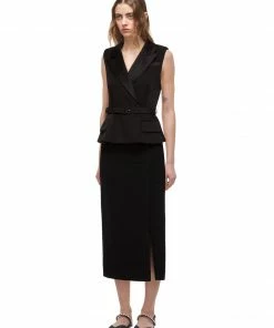 Self-portrait Black Tailored Crepe And Jersey Midi Dress READY TO WEAR