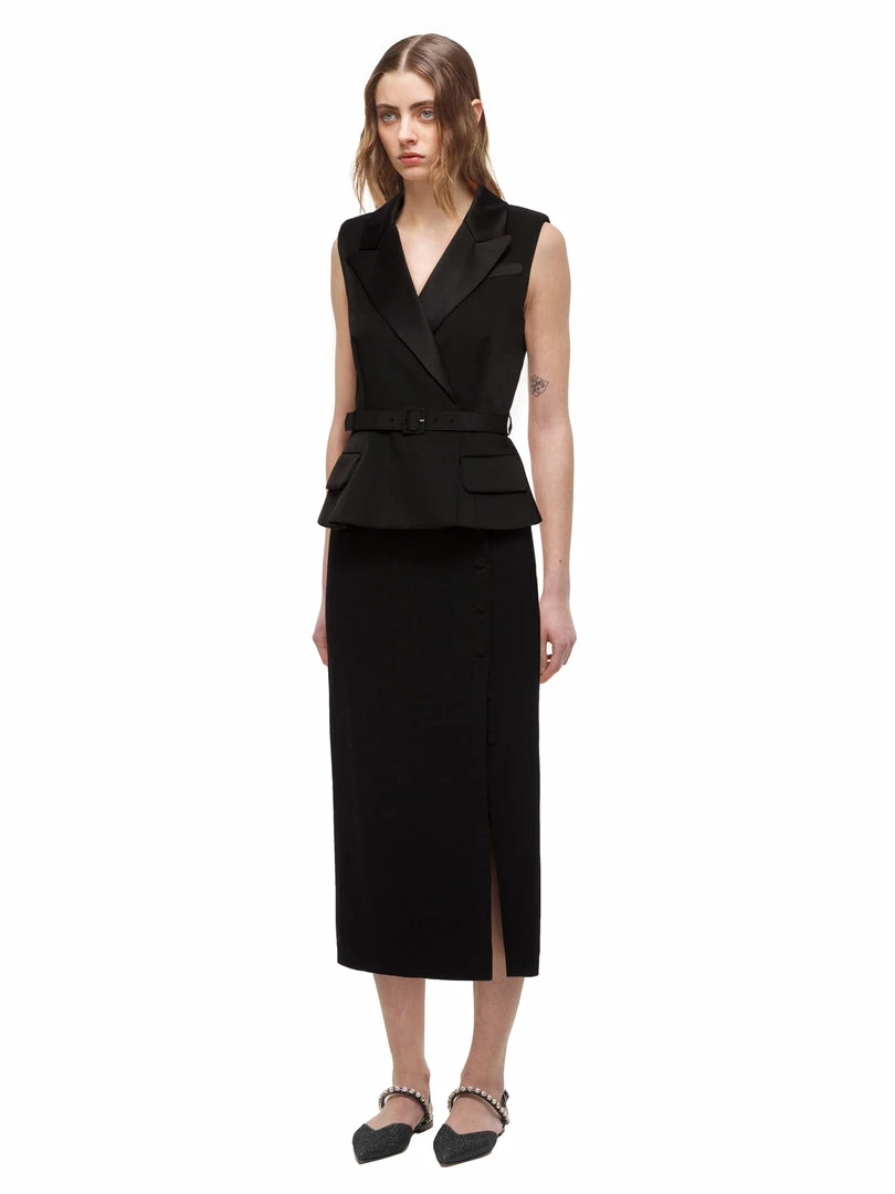 Self-portrait Black Tailored Crepe And Jersey Midi Dress READY TO WEAR