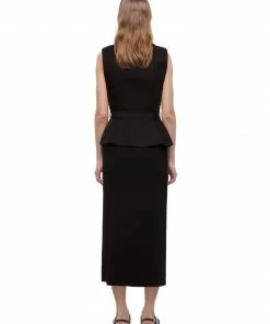 Self-portrait Black Tailored Crepe And Jersey Midi Dress READY TO WEAR