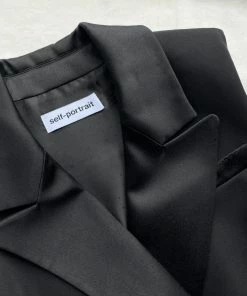 Self-portrait Black Tailored Crepe And Jersey Midi Dress READY TO WEAR