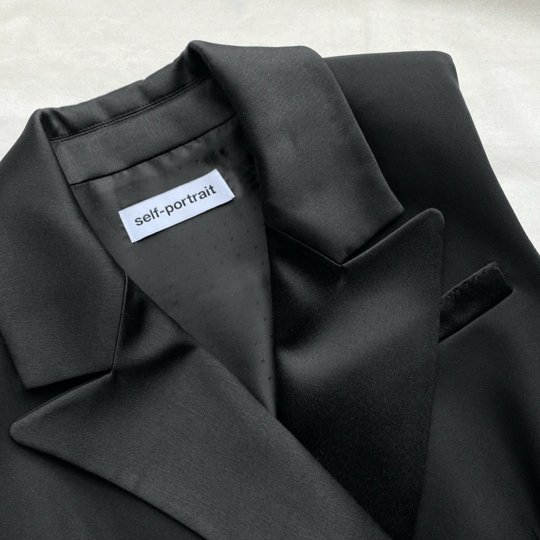 Self-portrait Black Tailored Crepe And Jersey Midi Dress READY TO WEAR