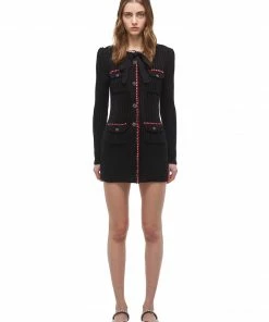 Self-portrait READY TO WEAR Black Lurex Contrast Trim Fitted Mini Dress