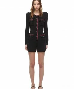 Self-portrait Black Lurex Contrast Trim Playsuit