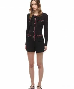 Self-portrait Black Lurex Contrast Trim Playsuit
