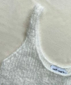 Self-portrait White Fluffy Cropped Top