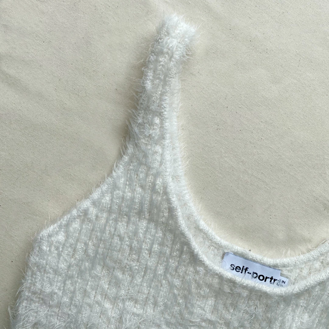 Self-portrait White Fluffy Cropped Top