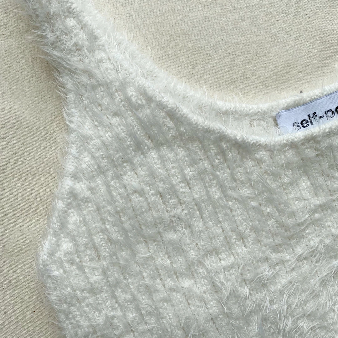 Self-portrait White Fluffy Cropped Top