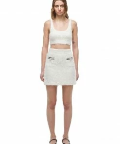 Self-portrait READY TO WEAR White Fluffy Knit Skirt