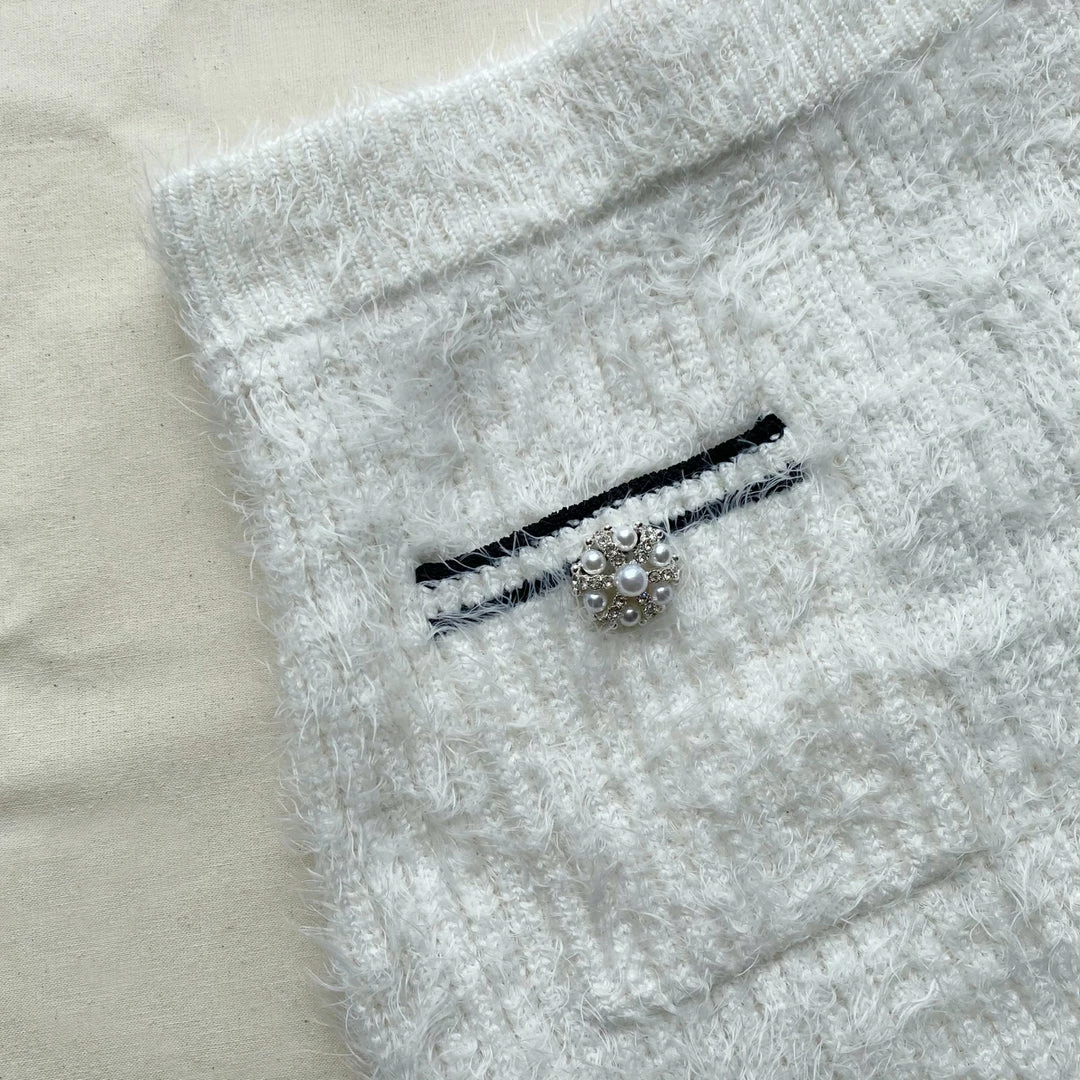 Self-portrait READY TO WEAR White Fluffy Knit Skirt