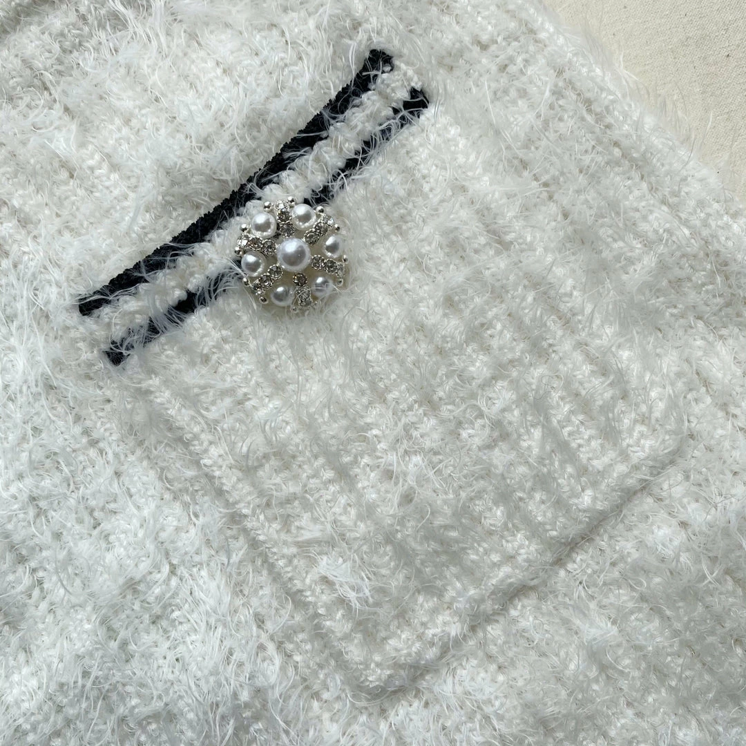 Self-portrait READY TO WEAR White Fluffy Knit Skirt