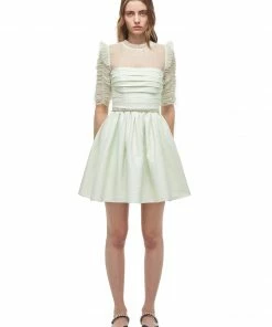 Self-portrait Pastel Jade Taffeta Mini Dress READY TO WEAR