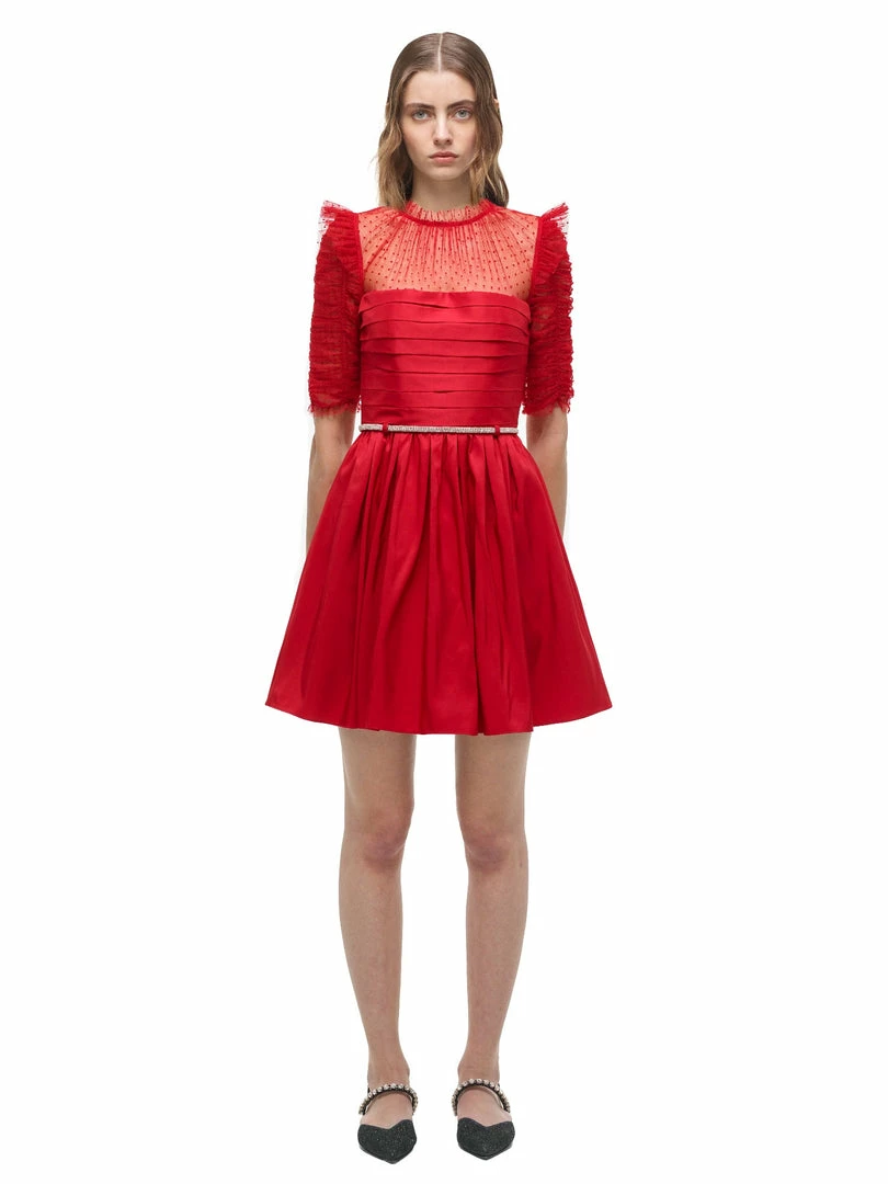 Self-portrait Red Dot Mesh Taffeta Mini Dress
