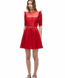 Self-portrait Red Dot Mesh Taffeta Mini Dress