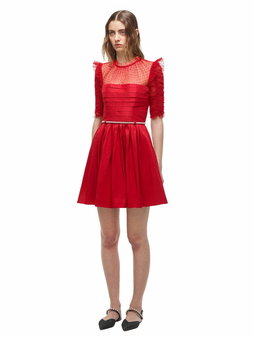 Self-portrait Red Dot Mesh Taffeta Mini Dress
