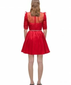 Self-portrait Red Dot Mesh Taffeta Mini Dress