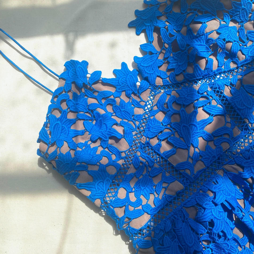 Self-portrait READY TO WEAR Vivid Blue Azaelea Lace Mini Dress