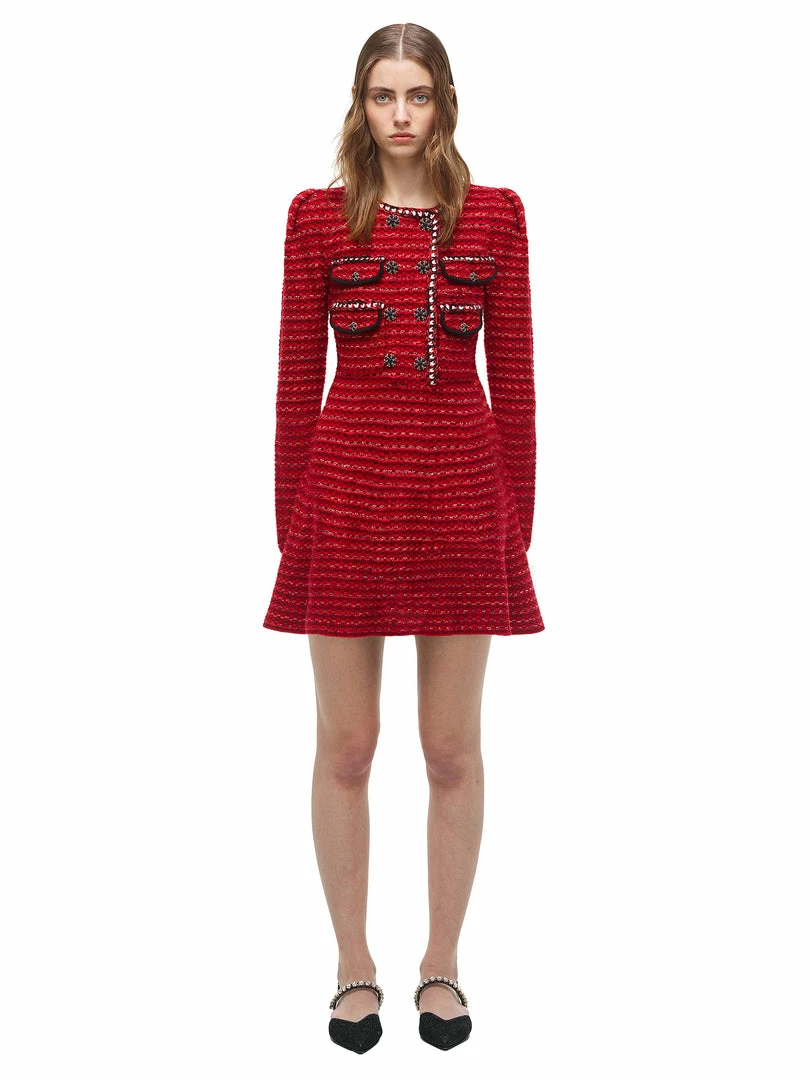 Self-portrait READY TO WEAR Red Melange A-Line Knit Dress