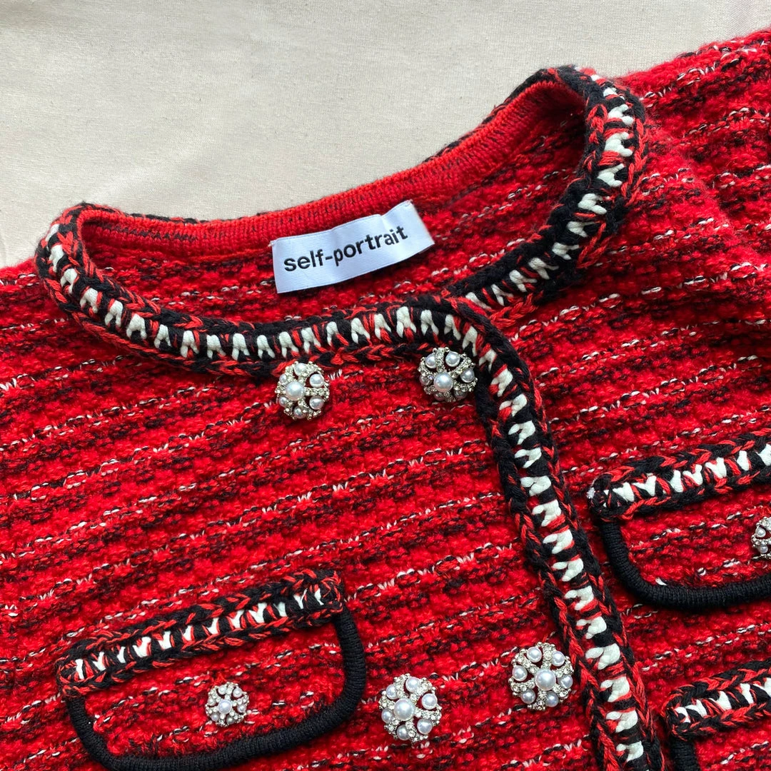 Self-portrait READY TO WEAR Red Melange A-Line Knit Dress