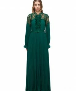 Self-portrait Deep Green Chiffon Maxi Dress