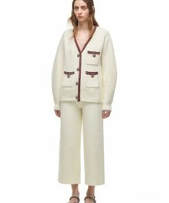 Self-portrait Ivory Metallic Knit Cardigan