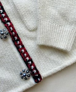 Self-portrait Ivory Metallic Knit Cardigan