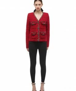 Self-portrait Oversized Red Melange Knit Cardigan READY TO WEAR