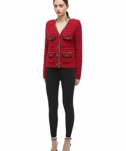 Self-portrait Oversized Red Melange Knit Cardigan READY TO WEAR