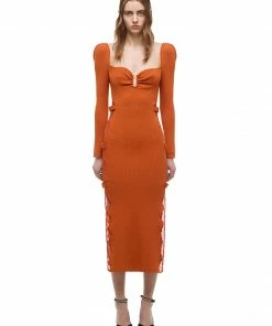 Self-portrait Cinnamon Lace Knit Midi Dress READY TO WEAR