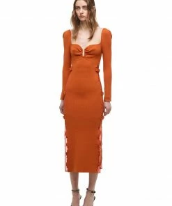 Self-portrait Cinnamon Lace Knit Midi Dress READY TO WEAR