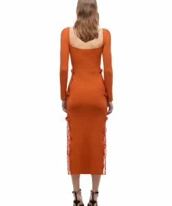 Self-portrait Cinnamon Lace Knit Midi Dress READY TO WEAR