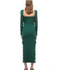 Self-portrait READY TO WEAR Deep Green Lace Knit Midi Dress