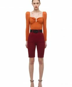 Self-portrait Cinnamon Ribbed Knit Top