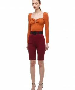 Self-portrait Cinnamon Ribbed Knit Top