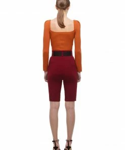 Self-portrait Cinnamon Ribbed Knit Top