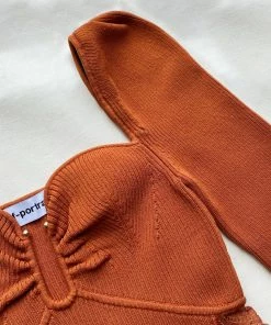 Self-portrait Cinnamon Ribbed Knit Top