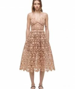 Self-portrait READY TO WEAR Taupe Azaelea Lace Midi Dress