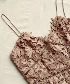 Self-portrait READY TO WEAR Taupe Azaelea Lace Midi Dress