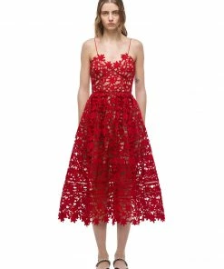 Self-portrait Red Azaelea Lace Midi Dress