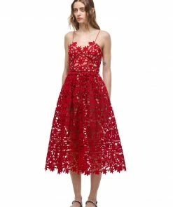 Self-portrait Red Azaelea Lace Midi Dress