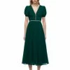 Self-portrait Deep Green Chiffon Midi Dress READY TO WEAR