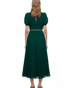 Self-portrait Deep Green Chiffon Midi Dress READY TO WEAR