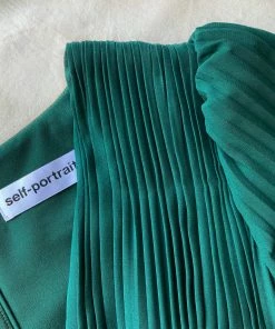 Self-portrait Deep Green Chiffon Midi Dress READY TO WEAR