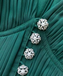 Self-portrait Deep Green Chiffon Midi Dress READY TO WEAR