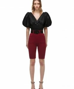 Self-portrait READY TO WEAR Black Taffeta Puff Sleeve Top