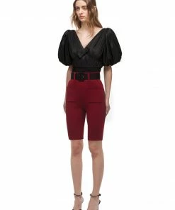 Self-portrait READY TO WEAR Black Taffeta Puff Sleeve Top